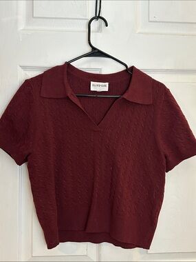 Olive & Oak Short-Sleeve Cable Polo in Wine